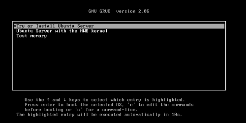 Boot Bildschirm GNU Grub